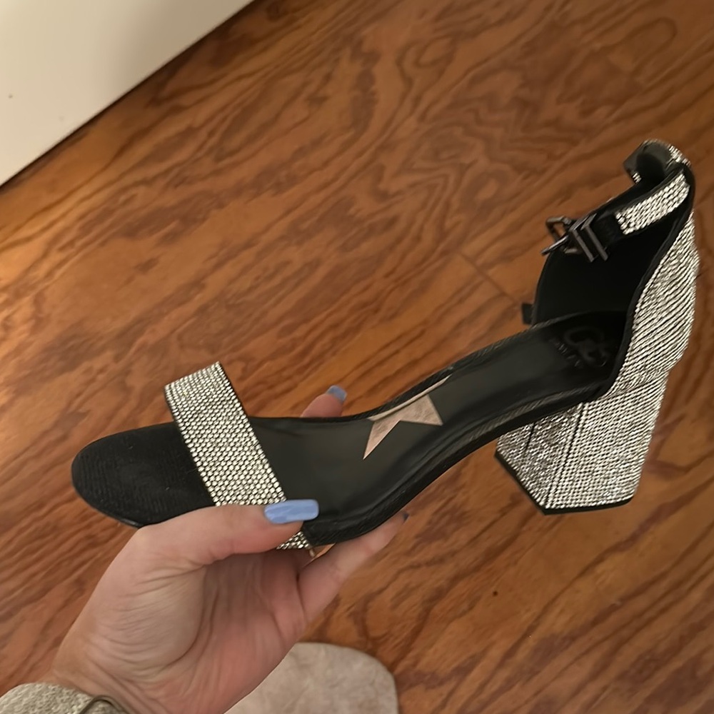 Gianni Bini Silver and Black Glitter Heels